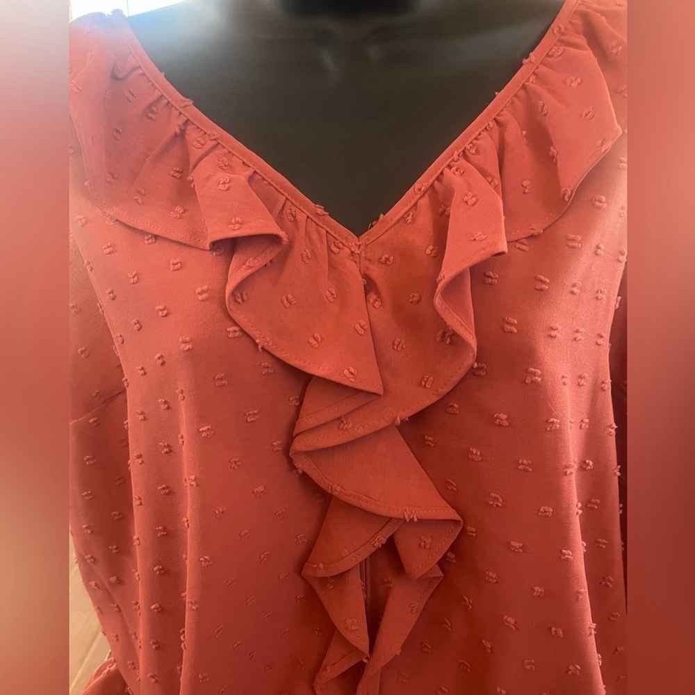 Women's Ruffled Sleeveless Top - Rust - Picture 2 of 3